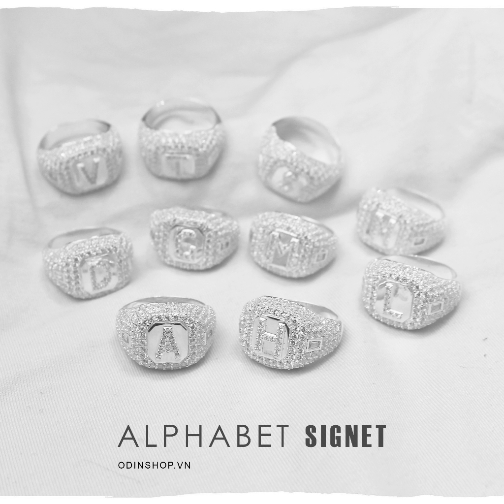Nhẫn bạc ODIN Alpabet Signet - Bạc italy s925 đính đá cz - bảo hành 12 tháng