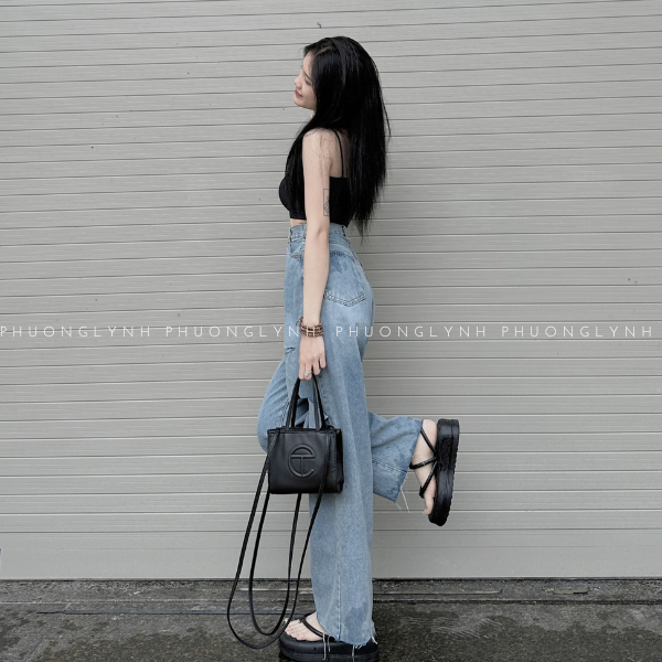 Quần jean nữ ống rộng dáng suôn , quần bò ống suông lưng cao chuẩn form PLQ193 - SHOP PHUONG LYNH