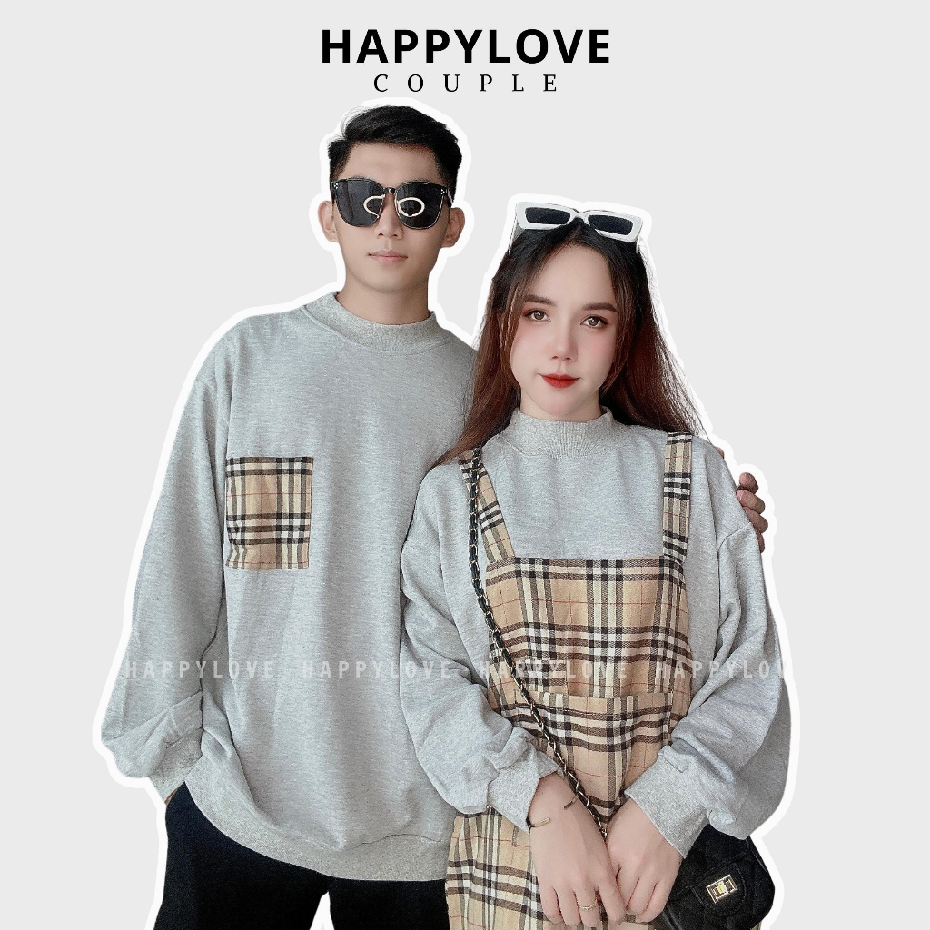 Đồ đôi nam nữ set couple áo nam đầm nữ hàn quốc mùa đông HAPPYLOVE màu ghi xám sọc kẻ M055