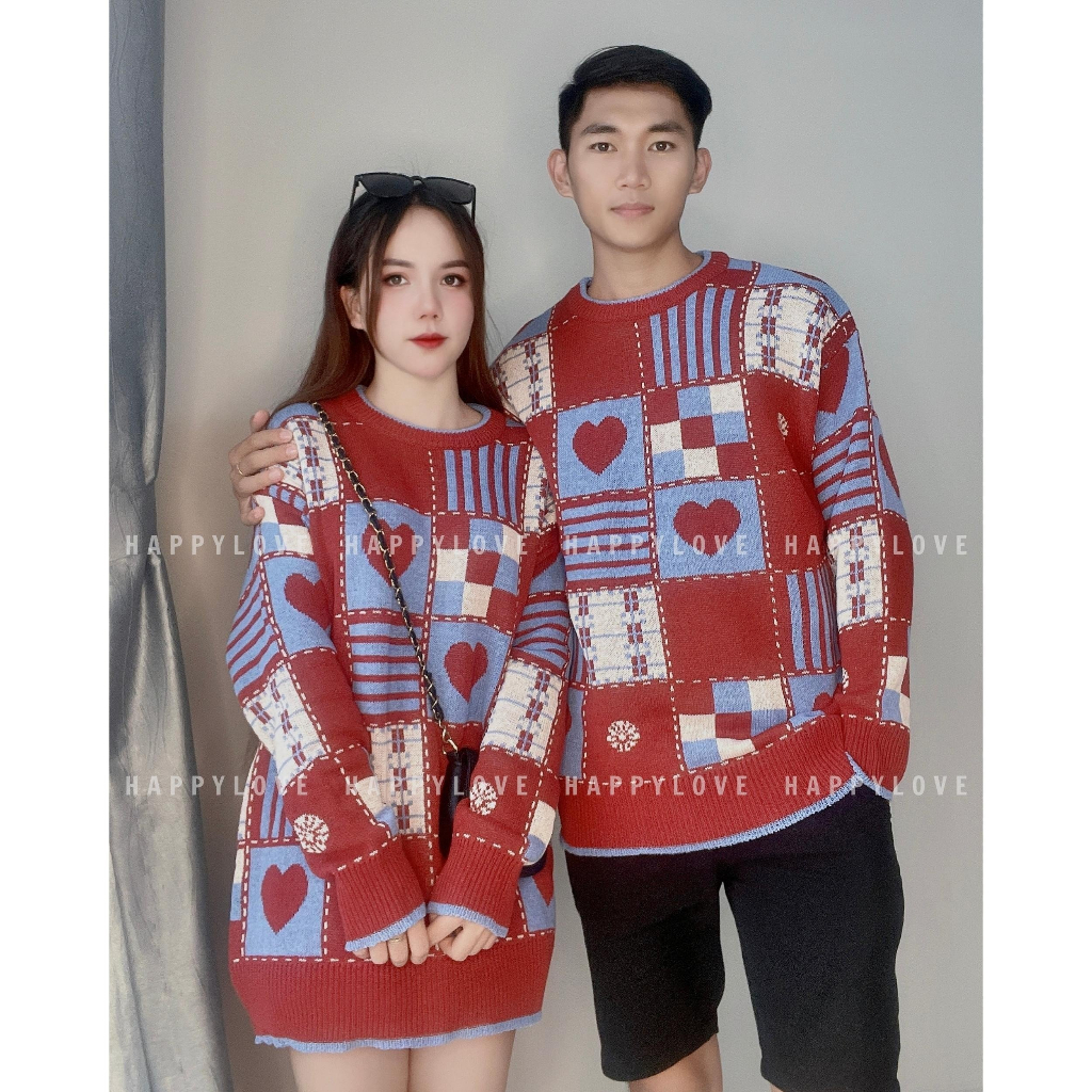 Áo len cặp nam nữ đồ đôi mùa đông màu đỏ đô HAPPYLOVE đi chơi du lịch hàng Quảng Châu M049