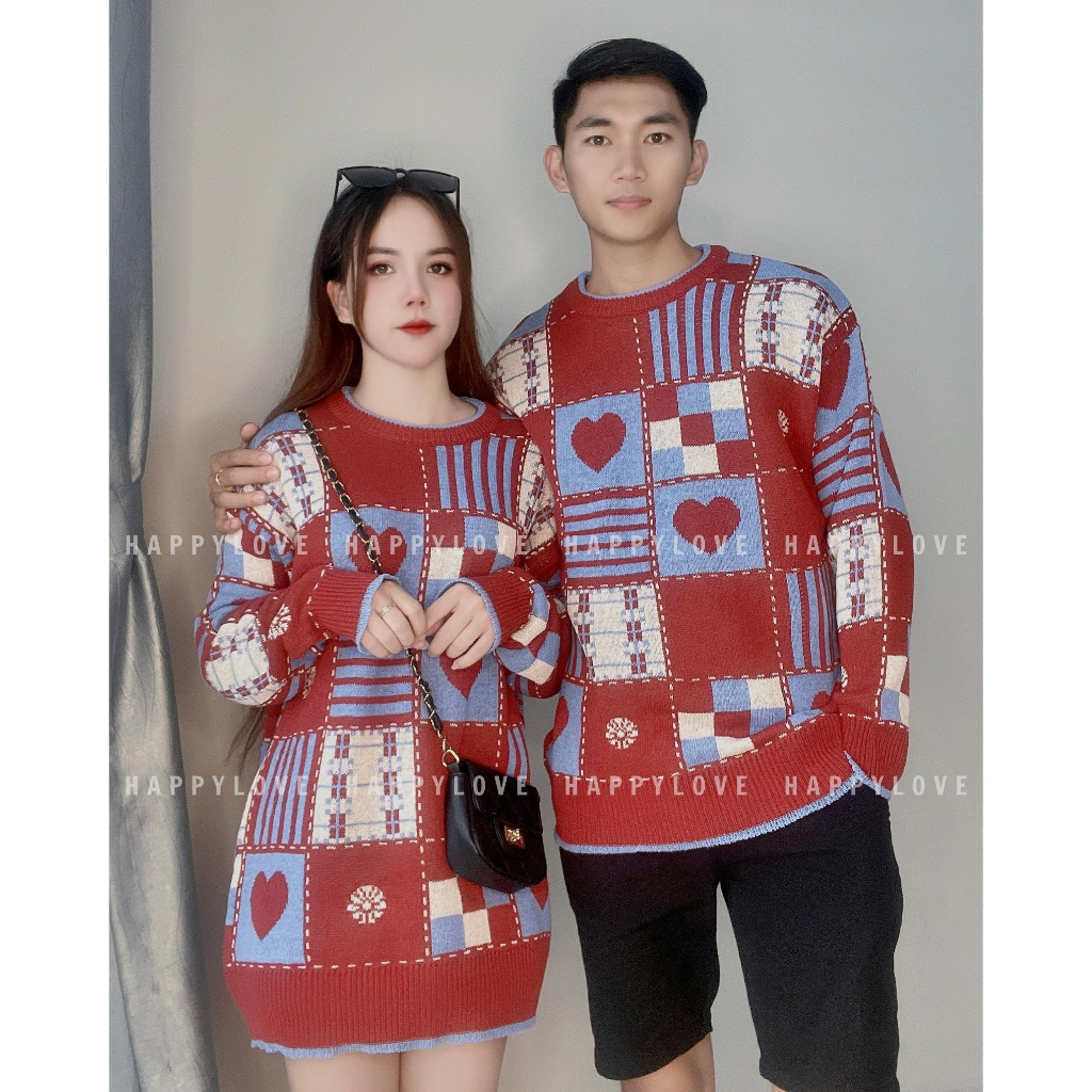 Áo len cặp nam nữ đồ đôi mùa đông màu đỏ đô HAPPYLOVE đi chơi du lịch hàng Quảng Châu M049