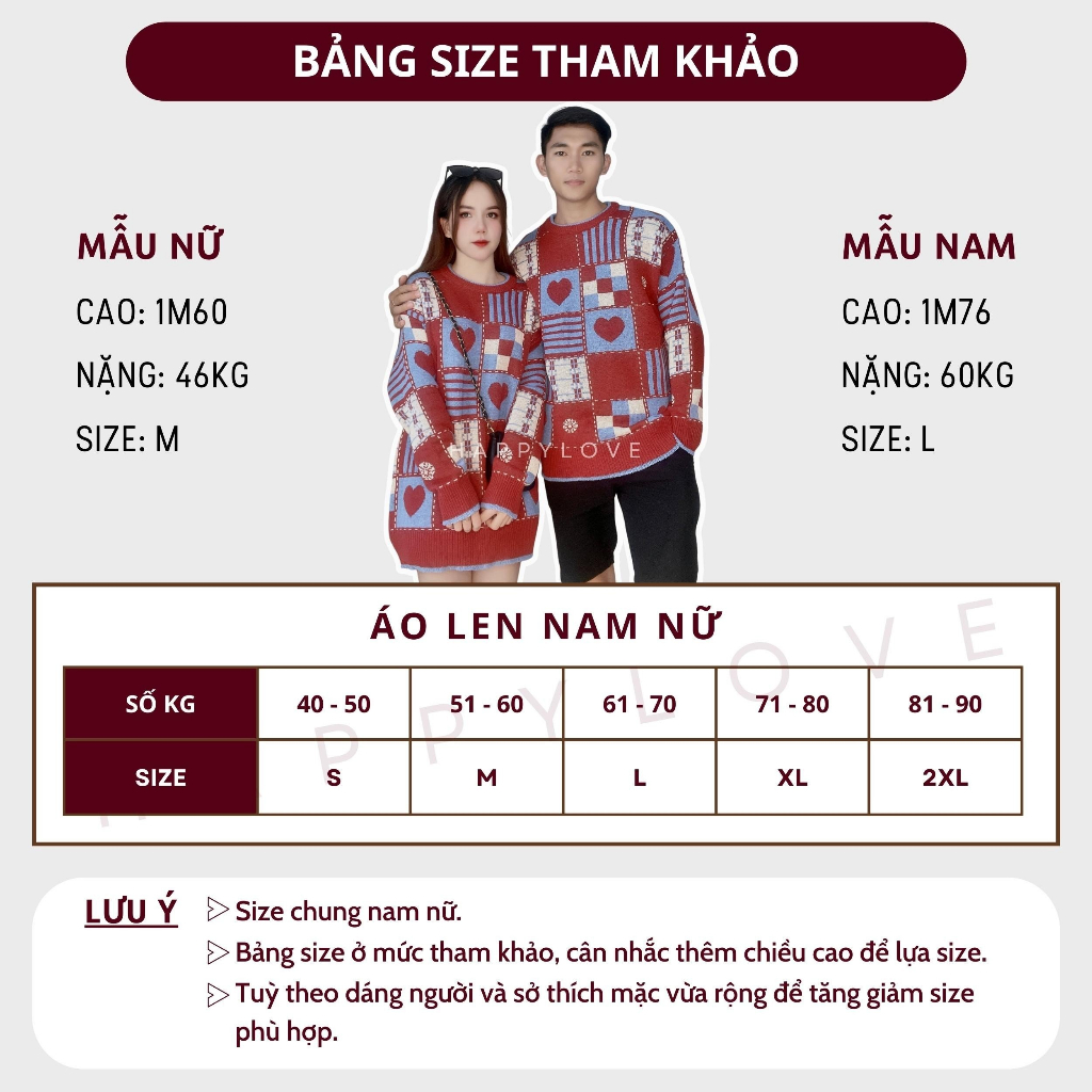 Áo len cặp nam nữ đồ đôi mùa đông màu đỏ đô HAPPYLOVE đi chơi du lịch hàng Quảng Châu M049