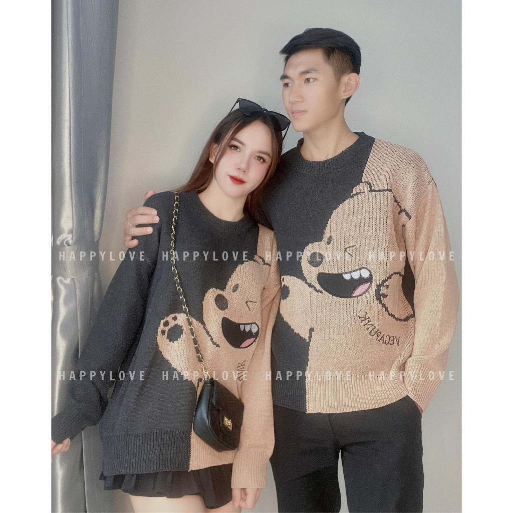 Áo len đôi nam nữ hàn quốc đi Đà Lạt couple HAPPYLOVE hình chú gấu dễ thương M045