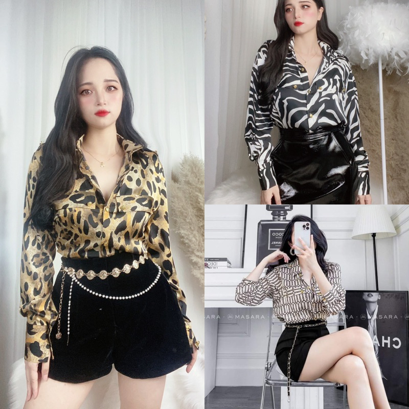 SƠ MI NỮ DA BEO VÀNG PHỐI CÚC ĐỒNG,Form Dấu Quần