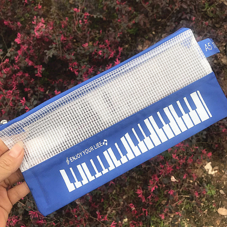 Túi Lưới Đựng Bút Họa Tiết Phím Piano, túi đựng bút chì