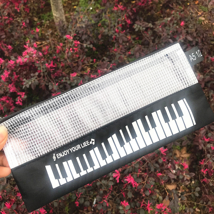 Túi Lưới Đựng Bút Họa Tiết Phím Piano, túi đựng bút chì
