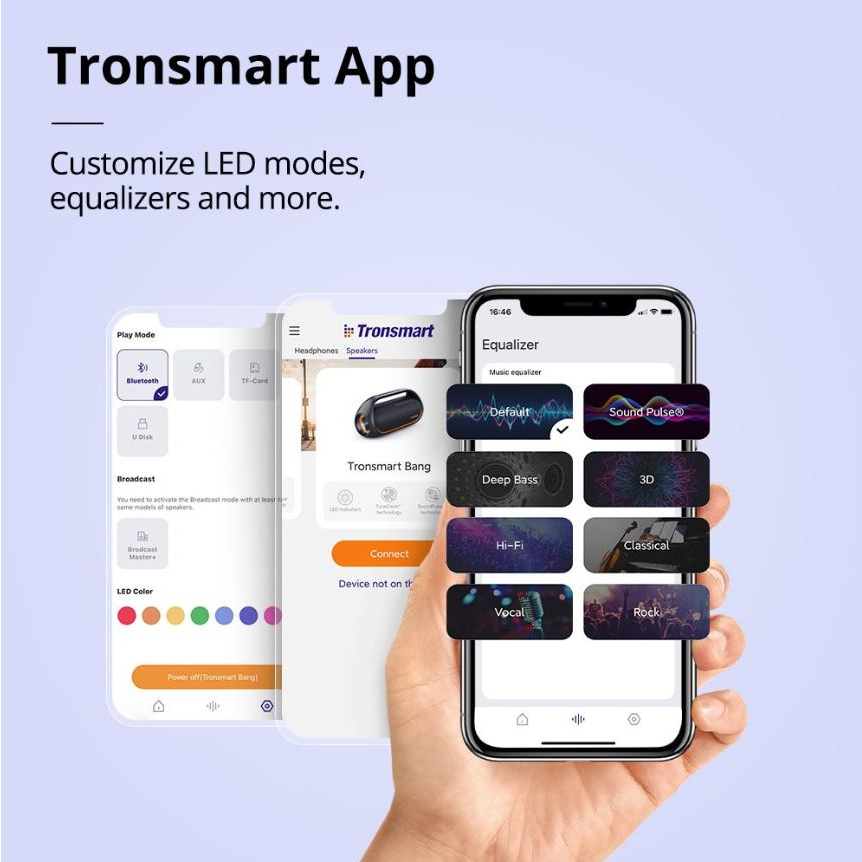 Loa không dây Tronsmart Bang Công suất 60W, Siêu bass, Bluetooth 5.0, Led hiệu ứng, chống nước IPX6, chỉnh EQ qua APP