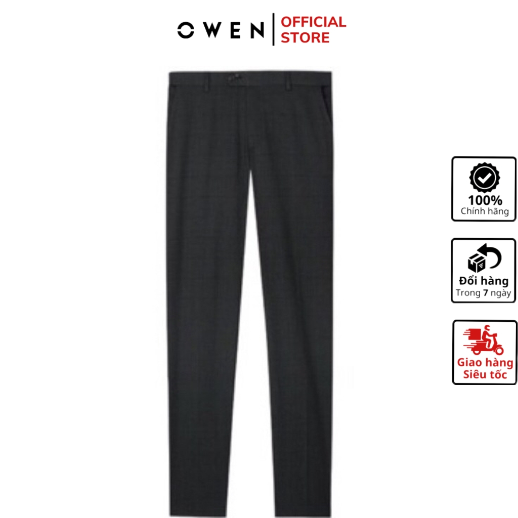 Quần âu tây nam công sở cao cấp OWEN QST231482 dáng slim fit ống ôm màu ghi kẻ caro vải nano mềm mát