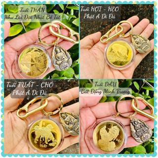 Móc khóa phật bản mệnh phù trợ 12 con giáp mix đồng xu 12 con giáp có mặt chữ lộc hộ mệnh theo tuổi