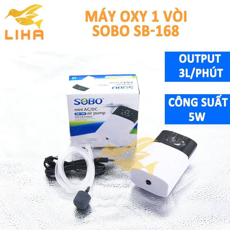 Máy Oxy Tích Điện 1 Vòi Sobo SB-168  - Máy Sủi Khí Oxi Cho Hồ Cá