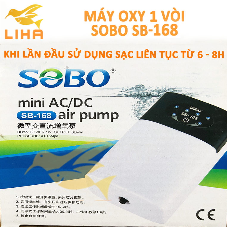 Máy Oxy Tích Điện 1 Vòi Sobo SB-168  - Máy Sủi Khí Oxi Cho Hồ Cá