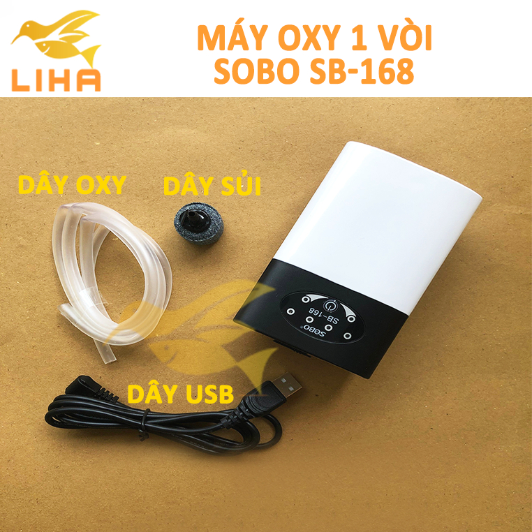 Máy Oxy Tích Điện 1 Vòi Sobo SB-168  - Máy Sủi Khí Oxi Cho Hồ Cá