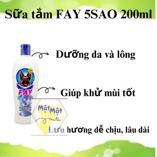 Sữa Tắm FAY 5⭐️ sao Diệt Ve Rận Bọ Chét- Mượt Lông- Khử Mùi Hôi Chó Mèo 200ml