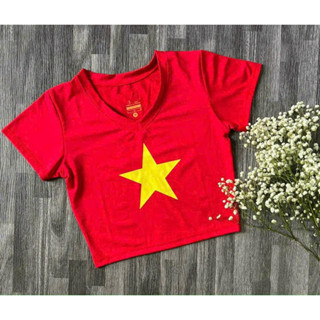 Áo Croptop Cờ Đỏ Sao Vàng Dành Cho Các Chị Em Mặc Đi Tập Thể Thao Gym Yoga ,Dân Vũ