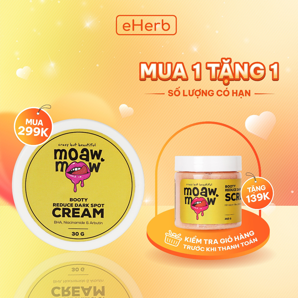 Kem Giảm Thâm Nách, Thâm Mông, Dưỡng Trắng Mông BHA, Niacinamide & Arbutin 4% Hiệu Quả Sau 2 Tuần MOAWMOAW 30gr (Hũ)