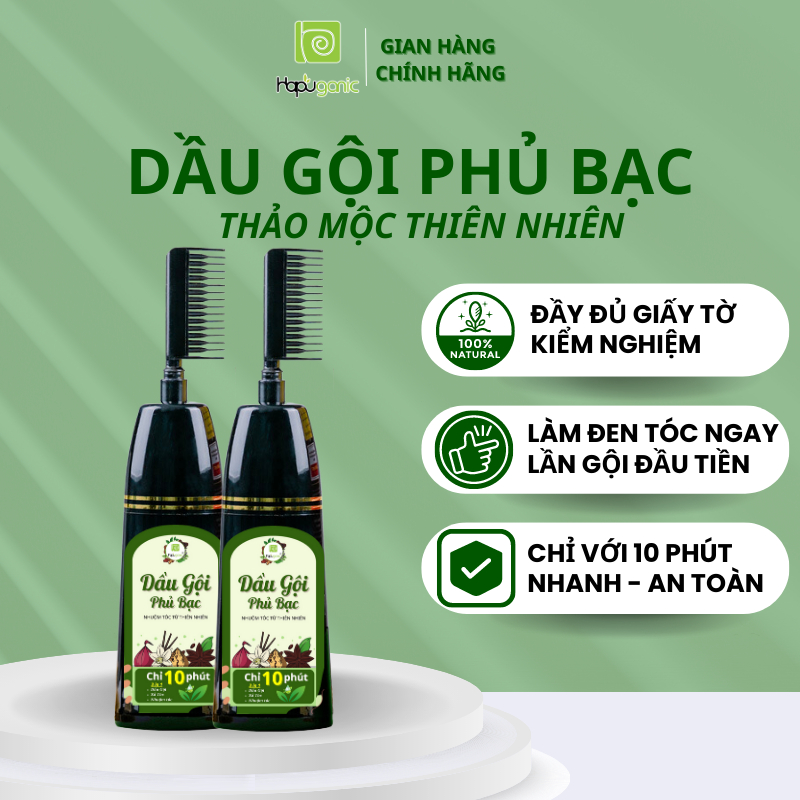 DẦU GỘI PHỦ BẠC HAPUGANIC KÈM LƯỢC - TỪ THẢO DƯỢC NHÂN SÂM NHUỘM ĐEN LÀNH TÍNH