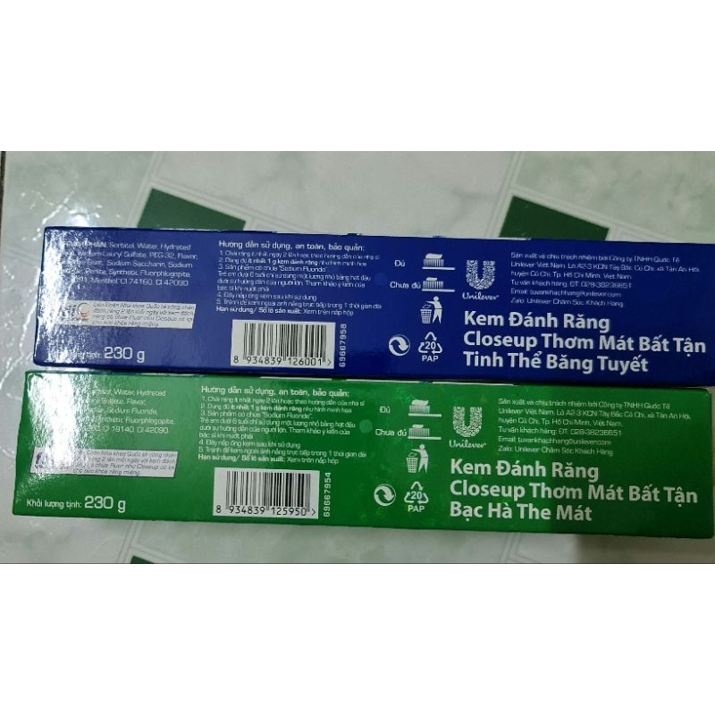 Kem Đánh Răng Closeup Băng Tuyết, Bạc Hà Kèm bàn chải đánh răng Hộp 230g