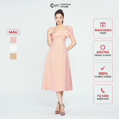 Đầm Nữ 𝐂𝐂𝐇𝐀𝐓 Tay Cộc Bổ Xéo Thân Dáng Xòe Chất Tuytsi Cao Cấp Mềm Mịn 13VNS2025XT