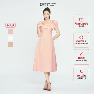 Đầm Nữ 𝐂𝐂𝐇𝐀𝐓 Tay Cộc Bổ Xéo Thân Dáng Xòe Chất Tuytsi Cao Cấp Mềm Mịn 13VNS2025XT
