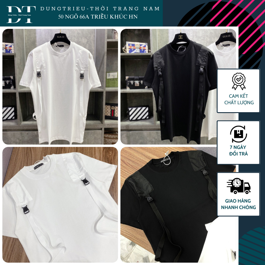 Áo Phông Nam Phối Khóa Bấm Sọc 2 Vai Kiểu Dáng Đơn Giản Cực Chất, Áo Thun Nam Cotton Phối Thiết Kế Trẻ Trung Cao Cấp