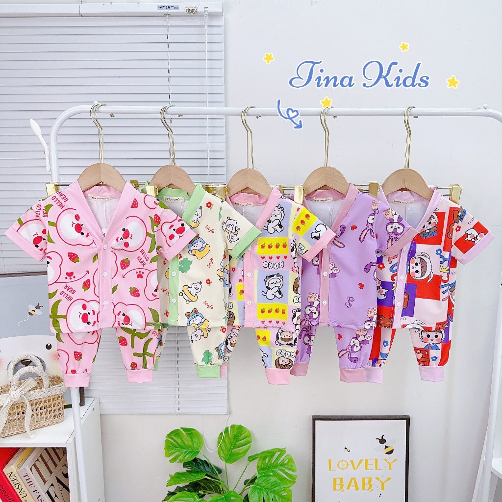 7-19kg Bộ tay ngắn quần dài in họa tiết 3D lạnh Minky Mom dành cho bé gái