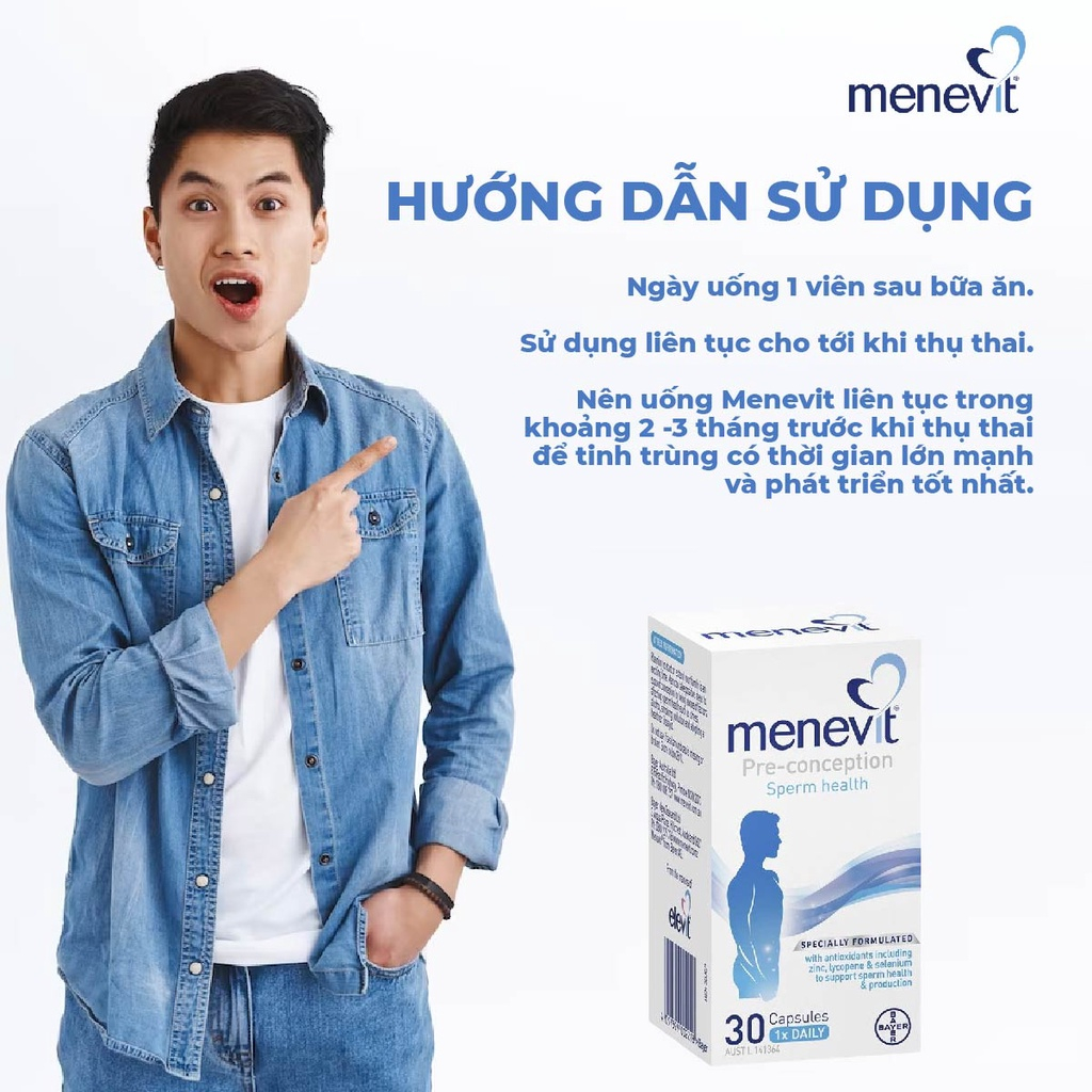 Combo 2 hộp Viên uống tăng chất lượng tinh trùng Bayer Menevit Cho Nam Giới 30 viên của Úc