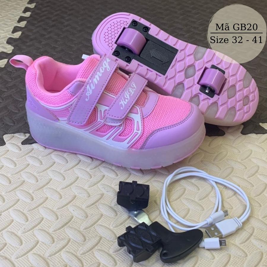 Giày có bánh xe trượt đèn LED phát sáng thể thao 2 bánh gót cho trẻ em bé gái trượt patin đi bộ thời trang cá tính GB20