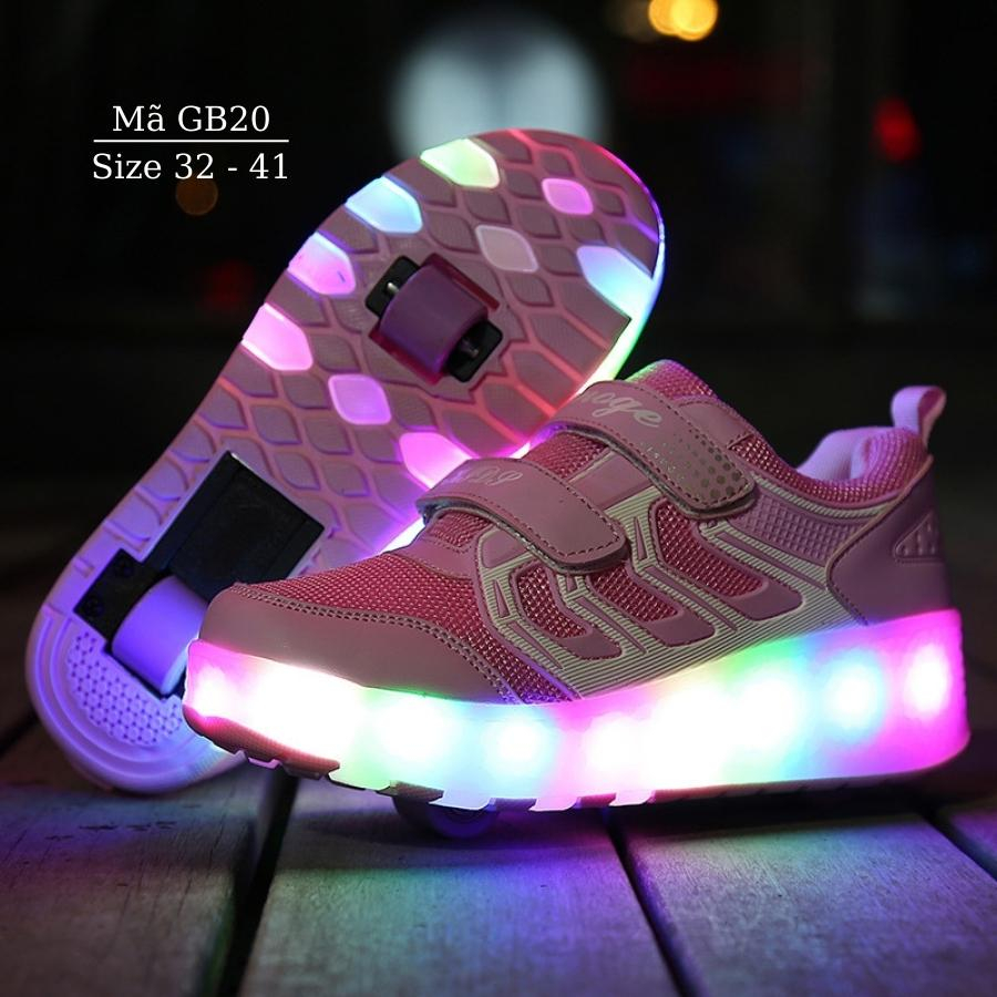 Giày có bánh xe trượt đèn LED phát sáng thể thao 2 bánh gót cho trẻ em bé gái trượt patin đi bộ thời trang cá tính GB20