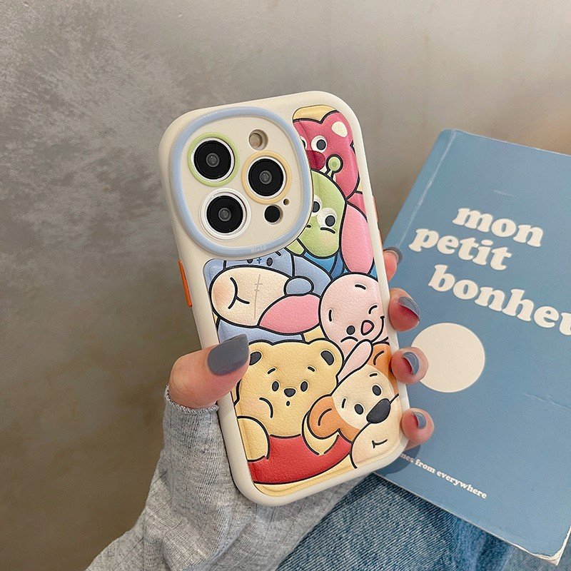 ỐP IPHONE FULL VIỀN HỌA TIẾT POOH LEATHER