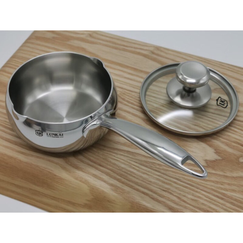 Chảo inox sâu lòng Lunkai có vung kính 12, 16, 20, 24, 26cm
