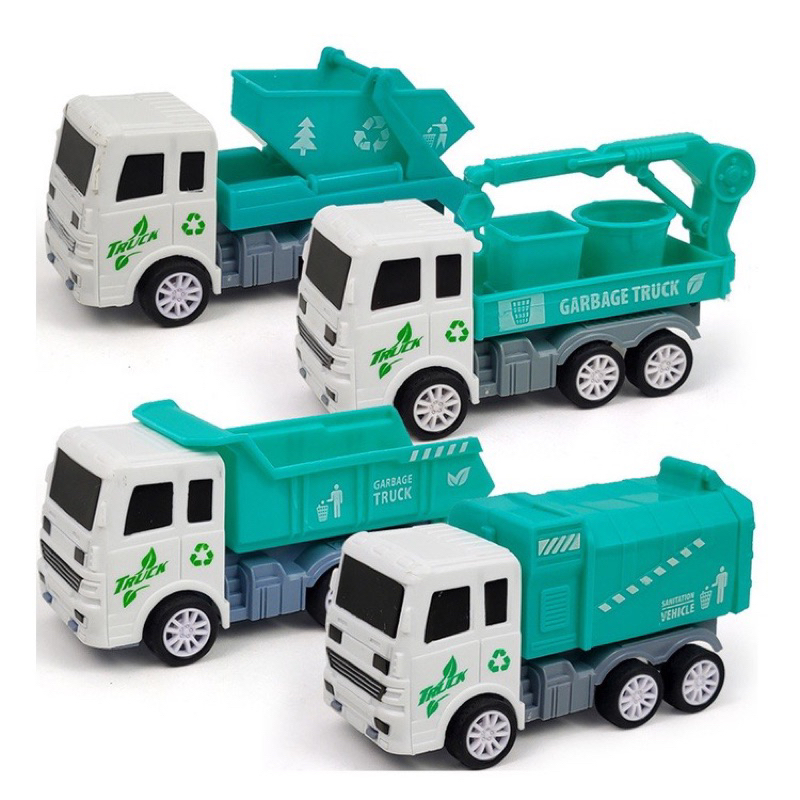 Set 4 Mô Hình Xe Công Trình, Xe Cứu Hoả, Xe Chở Rác,Xe Quân Sự Cho Bé