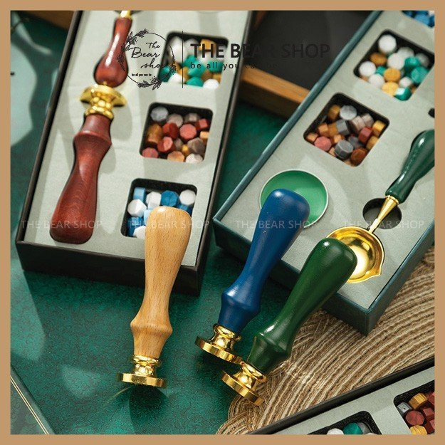 Set con dấu và sáp niêm phong đóng dấu thiệp cưới, bao thư, trang trí DIY quà tặng cổ điển vintage - The Bear Shop