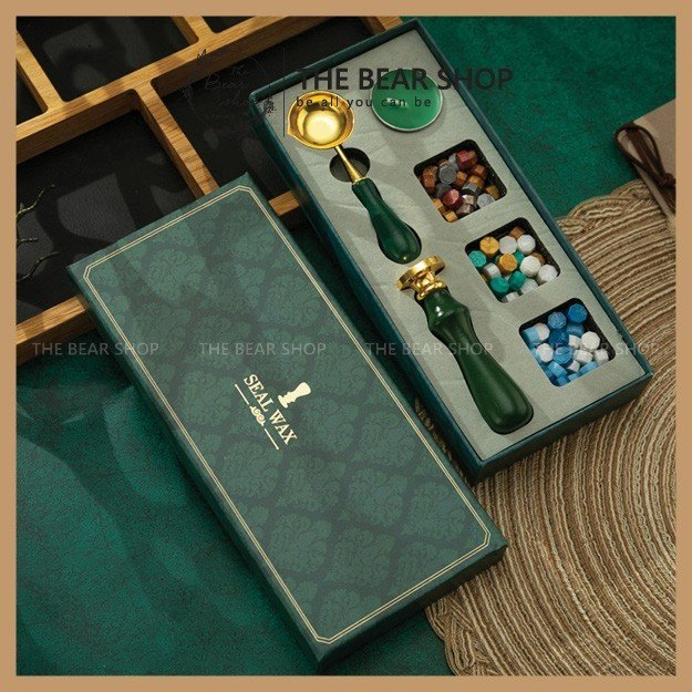 Set con dấu và sáp niêm phong đóng dấu thiệp cưới, bao thư, trang trí DIY quà tặng cổ điển vintage - The Bear Shop