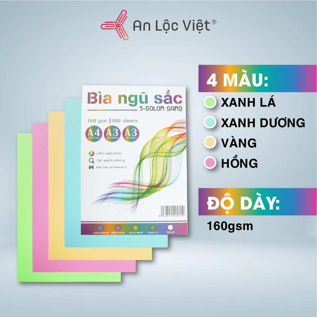 [HÀNG CỰC ĐẸP] 1 xấp / 100 tờ Giấy bìa màu A4 dày 160 gsm dùng để đóng bìa sổ sách, màu tươi sáng, bìa dày cứng cáp