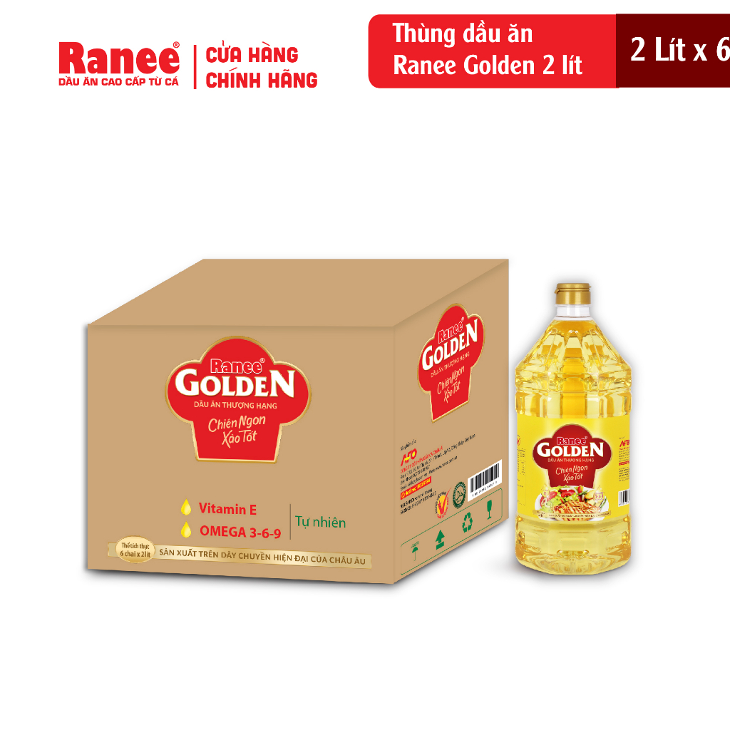 Thùng dầu ăn Ranee Golden 2 lít (2 lít x 6 chai)