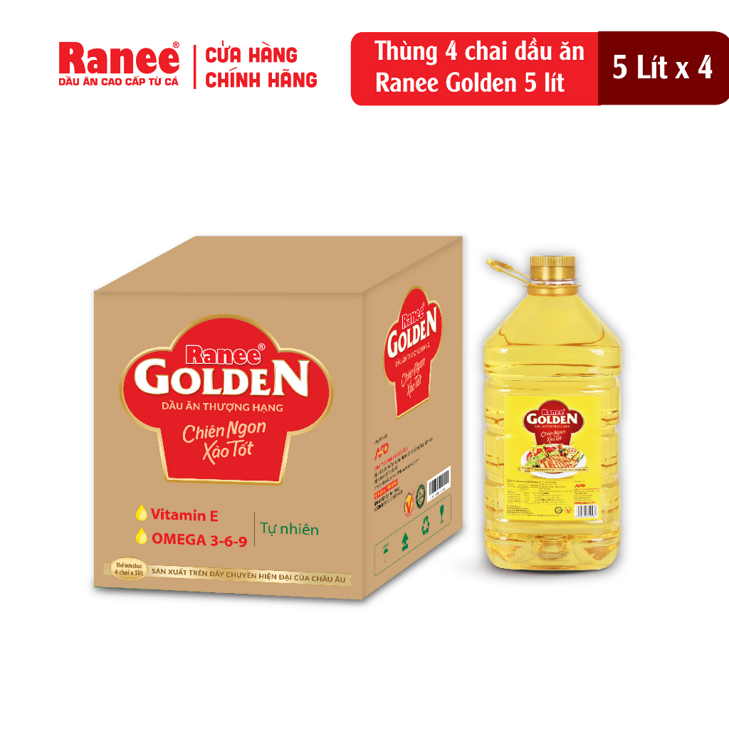 Thùng dầu ăn Ranee Golden 5 lít (5 lít/chai x 4 chai)