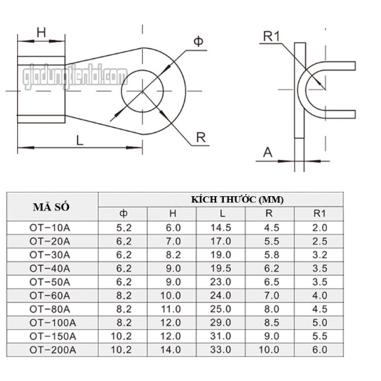 Đầu COS Đồng nguyên chất OT-5A OT-10A OT-20A OT-30A OT-50A OT-80A OT