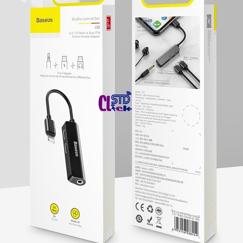 Jack chuyển đổi  3 in 1 Vừa Sạc Vừa Nghe Baseus L52 Chính hãng