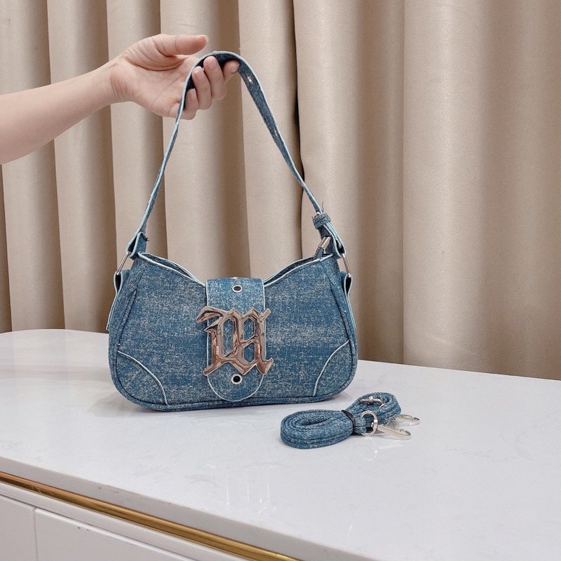 Túi đeo chéo ML kẹp nách sang chảnh da nhăn quai khuy siêu hót