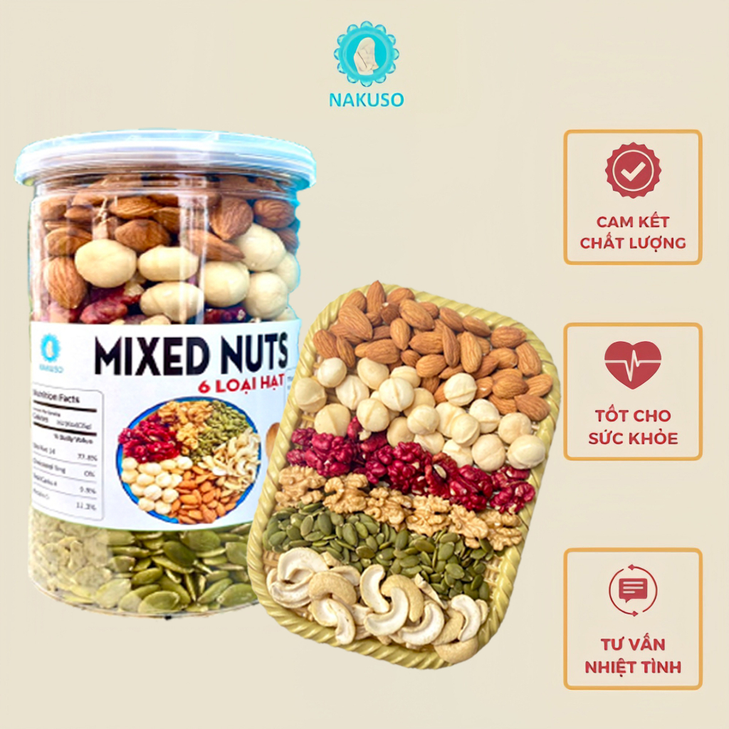 Hạt Mix 6 Loại Hạt Dinh Dưỡng Cao Cấp, Mixed Nuts NAKUSO (500Gr)