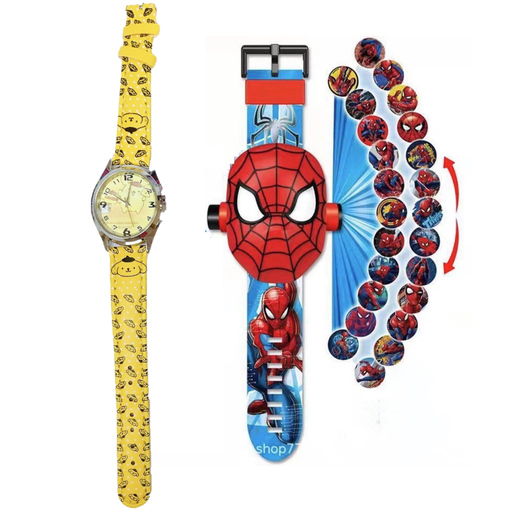 Đồng hồ biến hình robot, chiếu hình cho các bé: siêu nhân nhện, người sắt