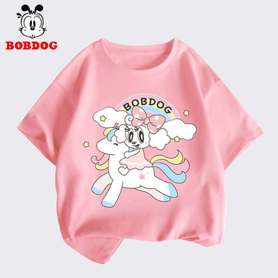 Áo thun bé gái BOBDOG chất liệu cotton thoáng mát in hình nghộ nghĩnh cho bé mặc đi học, đi chơi