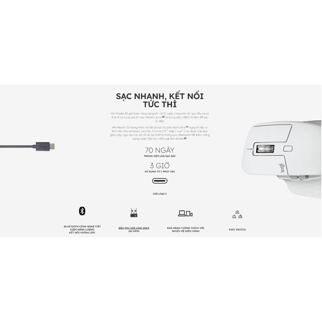 Chuột Logitech MX Master 3S Bluetooth / Wireless - Bảo hành 12 Tháng chính hãng