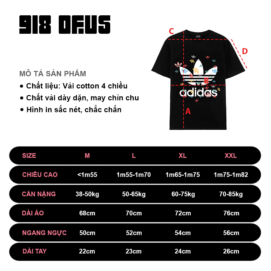 Áo phông adidas logo sắc màu chất thun cotton dày mát unisex nam nữ 918 OFUS