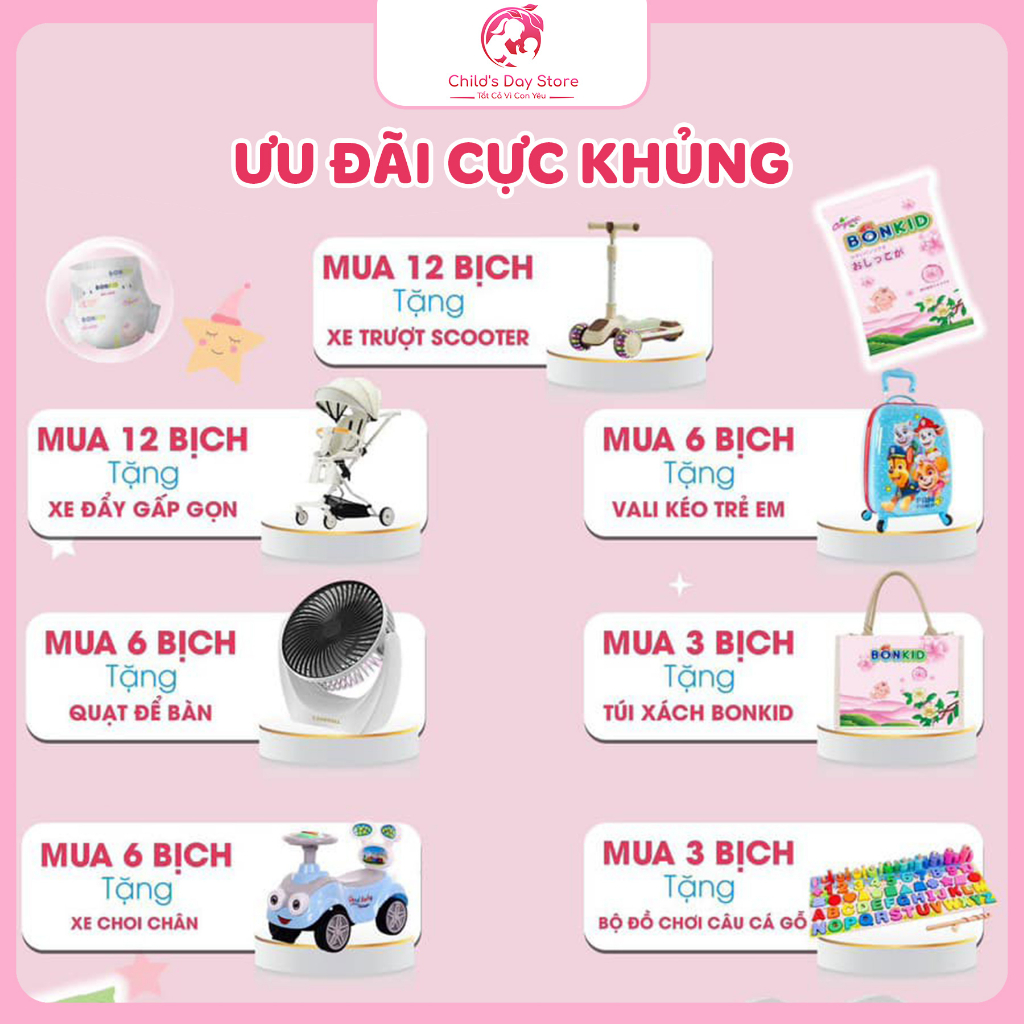 Bỉm/Tã dán BonKid Organic hữu cơ size NB66 / S62 cho bé