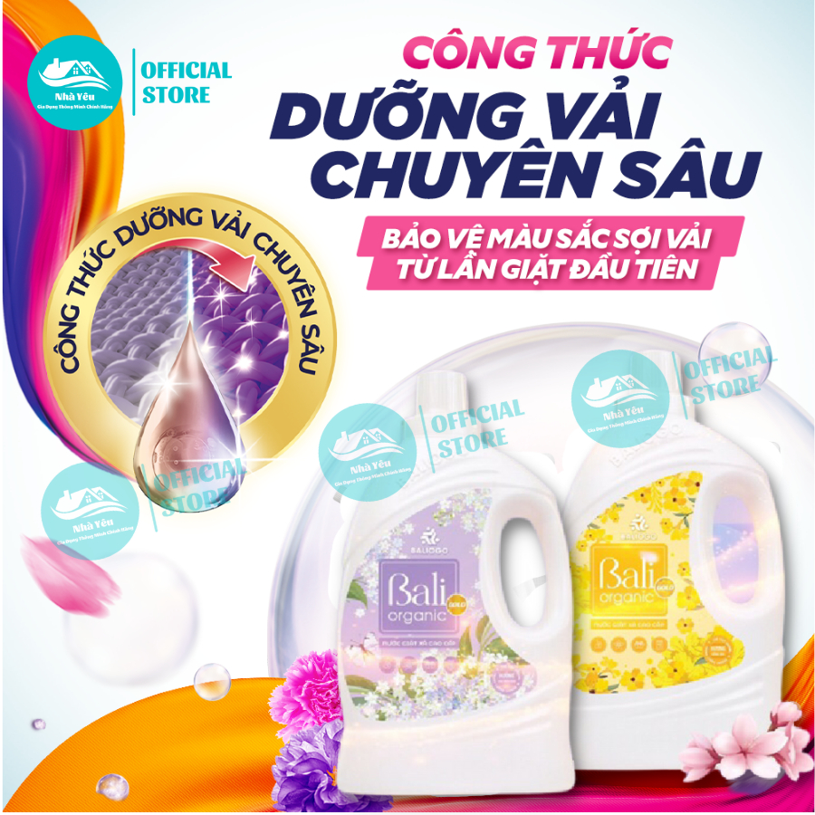 Nước Giặt Xả Bali Gold Organic Cao Cấp 3,2L Lưu Hương Đậm Sâu,An Toàn Cho Quần Áo Và Da Tay