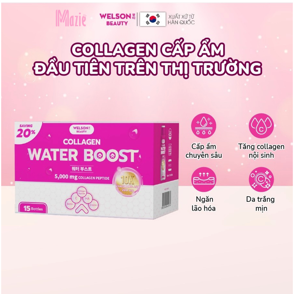 Collagen uống HA cấp ẩm sáng da Welson Beauty Water Boost hộp 15 chai x 50ml