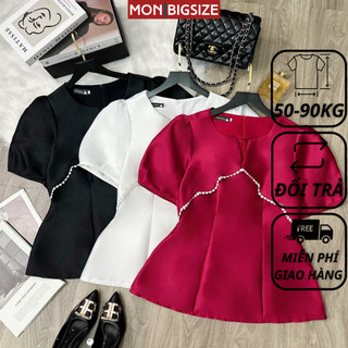 Áo bigsize nữ kiểu viền trắng cổ v chất phi hàn MON big size 50 - 90kg