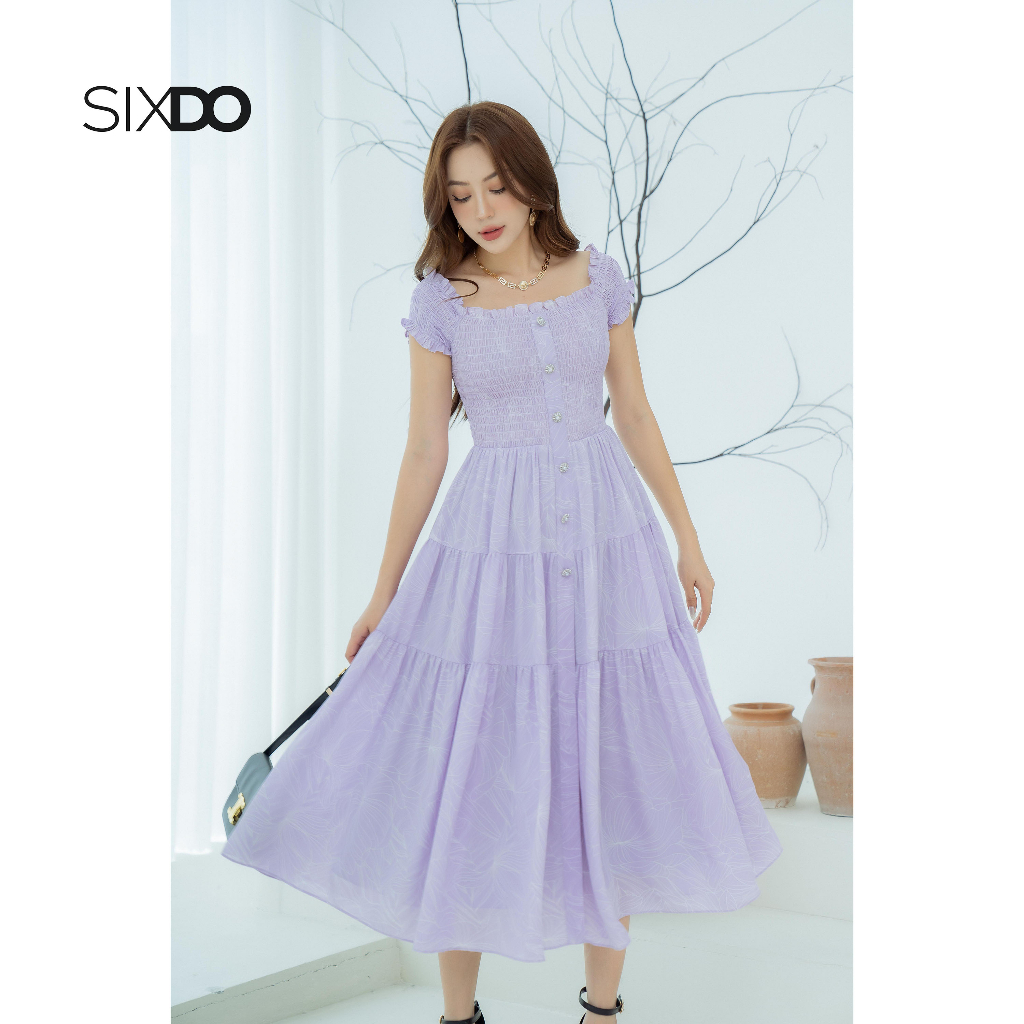 Đầm chiffon midi họa tiết hoa thời trang SIXDO (Floral Midi Chiffon Dress)