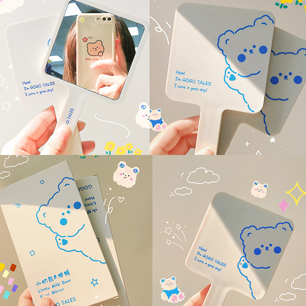 Gương Cầm Tay Gấu Xanh GOGO TALES Little Milk Bear Hand Mirror Nội Địa Trung